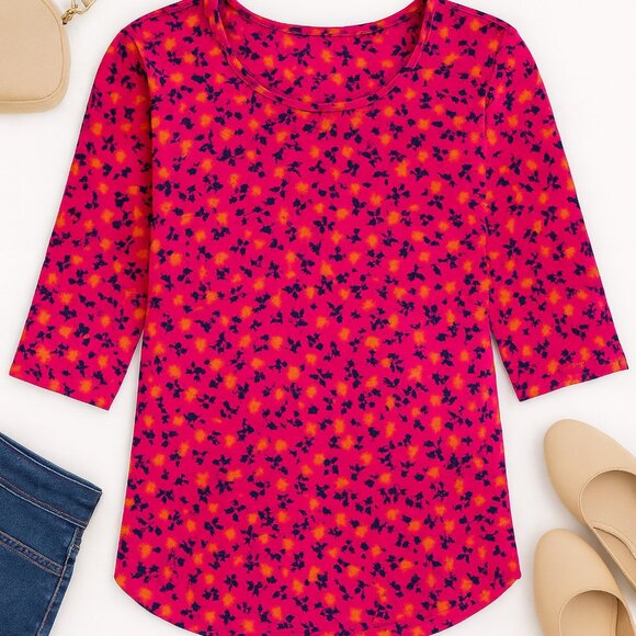 Lilly Pulitzer Anna Wool Floral Tunic Sweater Pink Orange Navy Medium - Picture 2 of 12